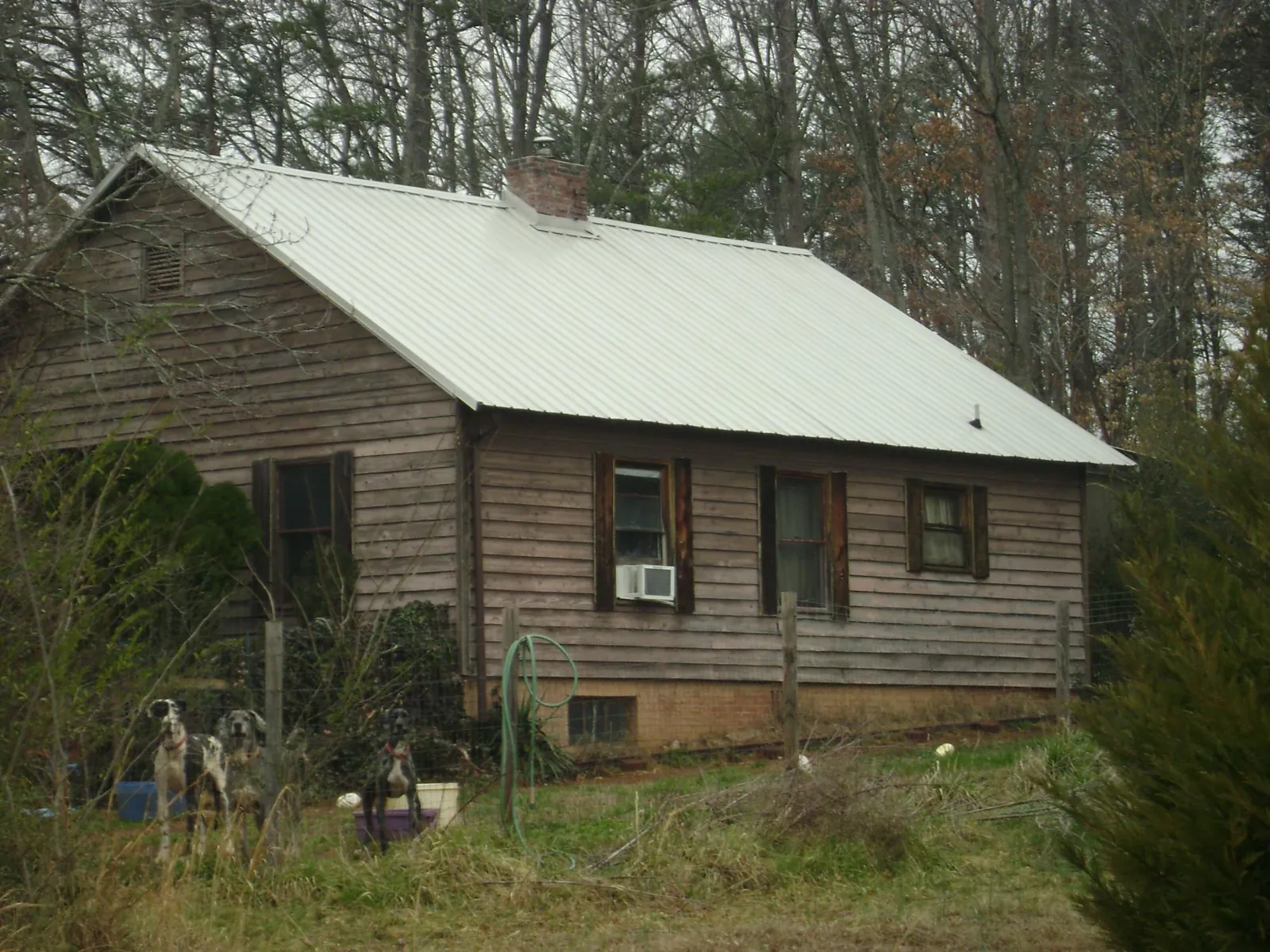 White metal roof on an old wood sided farmhouse, from a Metal Roof Installation job in Poplar Grove